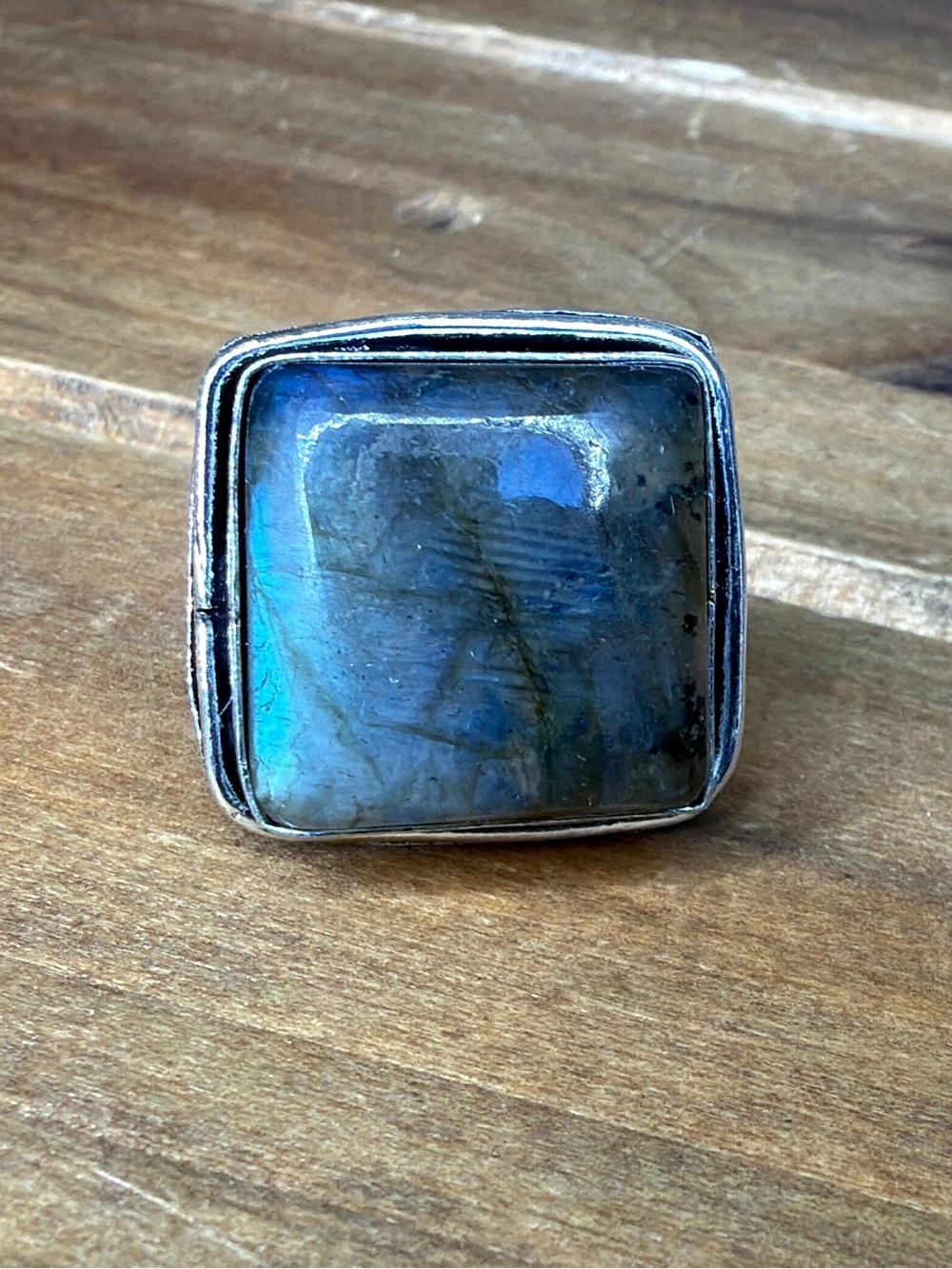 Southwestern Boho Vintage Labradorite Gemstone Ring Size 8 Silver 925 Overlay